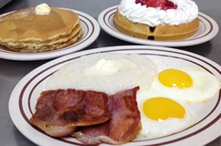 Breakfast at the Sawmill is a tradition with local families, because we offer a wide variety of favorites cooked to order, from eggs, to pancakes to waffles and more.